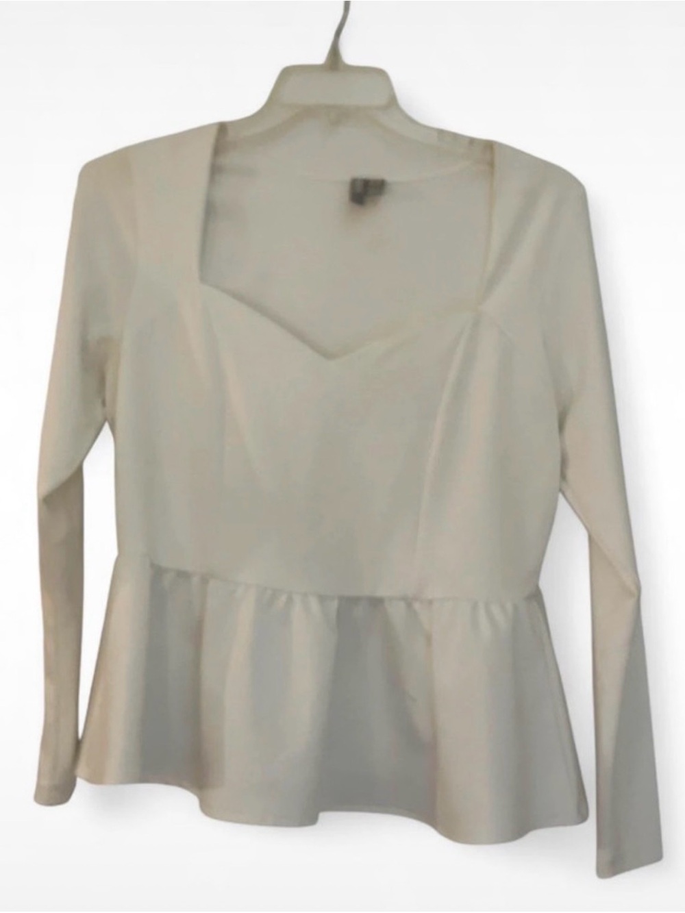Women's White Peplum Long-Sleeve Top